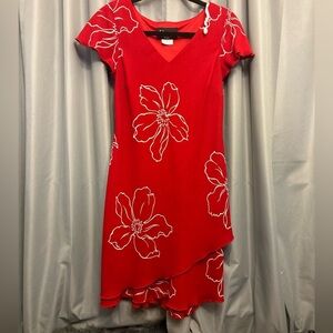 50% off w ♥️ Vtg 90s S.L. Fashions Red Floral Dress 4 Vintage EUC Shoulder Pd